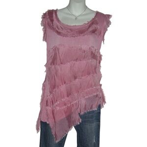 Tempo Paris Blouse Pink Asymmetrical Fairy Coquette Lagenlook Cottagecore Boho